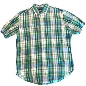 Ralph Lauren Polo Classic Fit Green Plaid Oxford Short Sleeve Shirt Medium